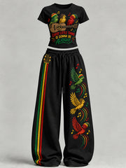 Women's EVERY LITTLE THING IS GONNA BE ALRIGHT Art Printed Short Sleeve Set