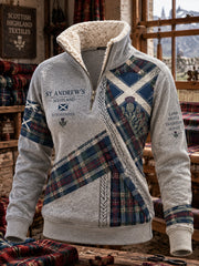Women's Vintage Scottish St Andrew's Day Printed Fur Collar Top