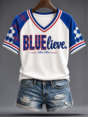 Women's Rangers Football Lover Printed V-neck off-shoulder short-sleeved T-shirt