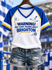 Women's Brighton Football Printed V-neck off-shoulder short-sleeved T-shirt