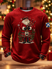 Men's Scottish Christmas Printed Waffle Long Sleeve T-Shirt