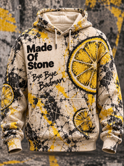 Men's Lemon Roses Music Lover Printed Hoodie with Pockets