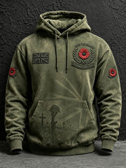 Men's Remembrance Day Lest We Forget Print Oversized Drop-Shoulder Hoodie With Pockets