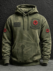 Men's Remembrance Day Lest We Forget Print Oversized Drop-Shoulder Hoodie With Pockets