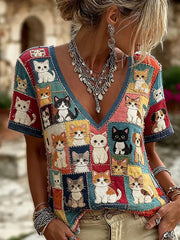 Women's Cat Print Casual Shirt
