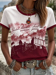 Women's Maroon Hearts Football Lover Printed short-sleeved T-shirt