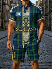 Retro UK Scotland Football Lover 2026 Print Casual Polo & Shorts Set