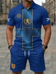 Retro UK Scotland Football Lover 2026 Print Casual Polo & Shorts Set