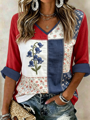Women's Bluebell Print linen short-sleeved T-shirt