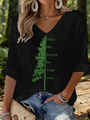Women's May The Forest Be With You Printed Waffle T-shirt