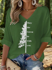 Women's May The Forest Be With You Printed Waffle T-shirt