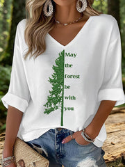 Women's May The Forest Be With You Printed Waffle T-shirt