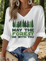 Women's May The Forest Be With You Printed Waffle T-shirt