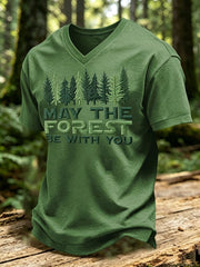 Men's May The Forest Be With You Printed V-neck T-shirt