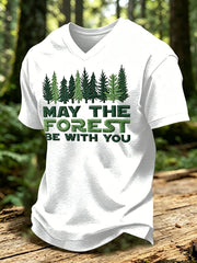 Men's May The Forest Be With You Printed V-neck T-shirt