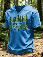 Men's May The Forest Be With You Printed V-neck T-shirt