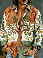 Men's Retro Abstract Art Print Casual Cotton-Linen Shirt