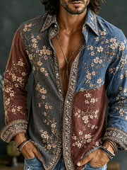 Men's Retro Abstract Art Print Casual Cotton-Linen Shirt