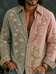 Men's Retro Abstract Art Print Casual Cotton-Linen Shirt