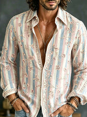 Men's Retro Abstract Art Print Casual Cotton-Linen Shirt