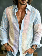 Men's Retro Abstract Art Print Casual Cotton-Linen Shirt
