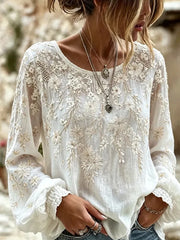 Women's Vintage Floral Art Print Casual Cotton-Linen Top