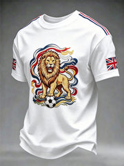 Men's British Football Lion Embroidered Casual Unisex T-shirt