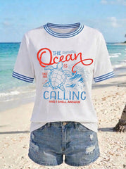 Women's The Ocean Is Calling Printed T-shirt