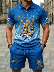 Men's Retro UK Scotland Football Lover 2026 Print Casual Polo & Shorts Set