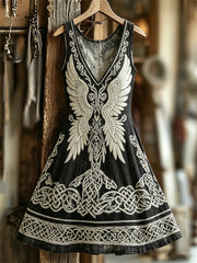 Women's Vintage Wings Viking Celtic Knot Print V-neck dress