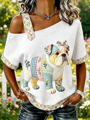 Women's Fashion Casual Dog Pattern Print T-Shirt
