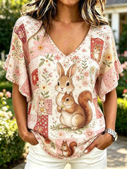 Women's Fashion Casual Squirrel Pattern Print T-Shirt