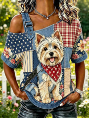 Women's Fashion Casual Dog Pattern Print T-Shirt
