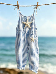 Women's Beach Starfish Print Striped Casual Jumpsuit