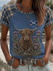 Women's Highland Denim Plaid Print T-shirt