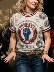 Women's Retro Northern Soul Keep The Faith Print Casual Tee