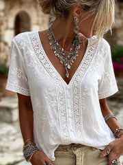 Women's Classy Flora Art Print linen short-sleeved T-shirt