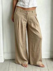 Women's Classy Tucked Pleats Low Rise Wide Leg Linen Pants