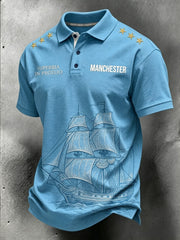 Men's Manchester Football Lover Blue City Printed Casual Tops