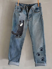 Women's Cat Art Print Casual Pants