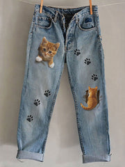 Women's Cat Art Print Casual Pants