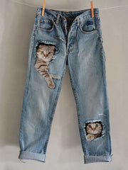 Women's Cat Art Print Casual Pants