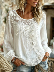 Women's Classy Roses Floral Art Print Cotton-Linen Shirt