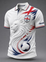 Retro English Football Fan Art Print Casual Polo Jersey