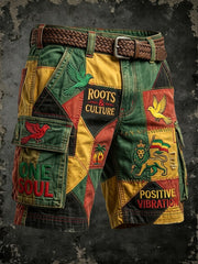 Men's Retro Reggae-Inspired Geometric Patchwork Casual Work Shorts