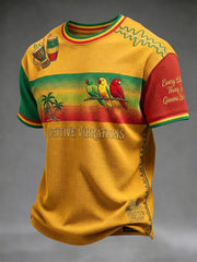 Retro Reggae Gradient Patchwork Casual Waffle-Weave T-Shirt