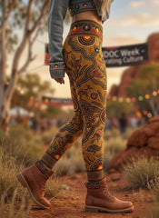 Women's AU Aboriginal Art NAIDOC Week Printed Sports Stretch Leggings