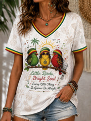 Women's Fun Reggae-Print Casual V-Neck T-Shirt