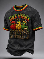 Retro Reggae Bird Casual Waffle-Weave T-Shirt