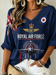 Women's Mid-length Sleeves V-Neck T-Shirt